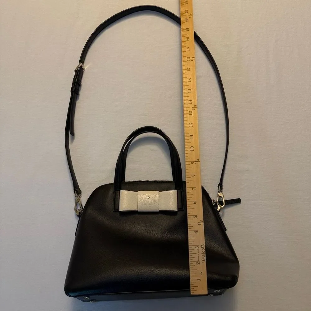 Kate Spade New York | Black Leather Purse | Ivory Bow | Crossbody Bag